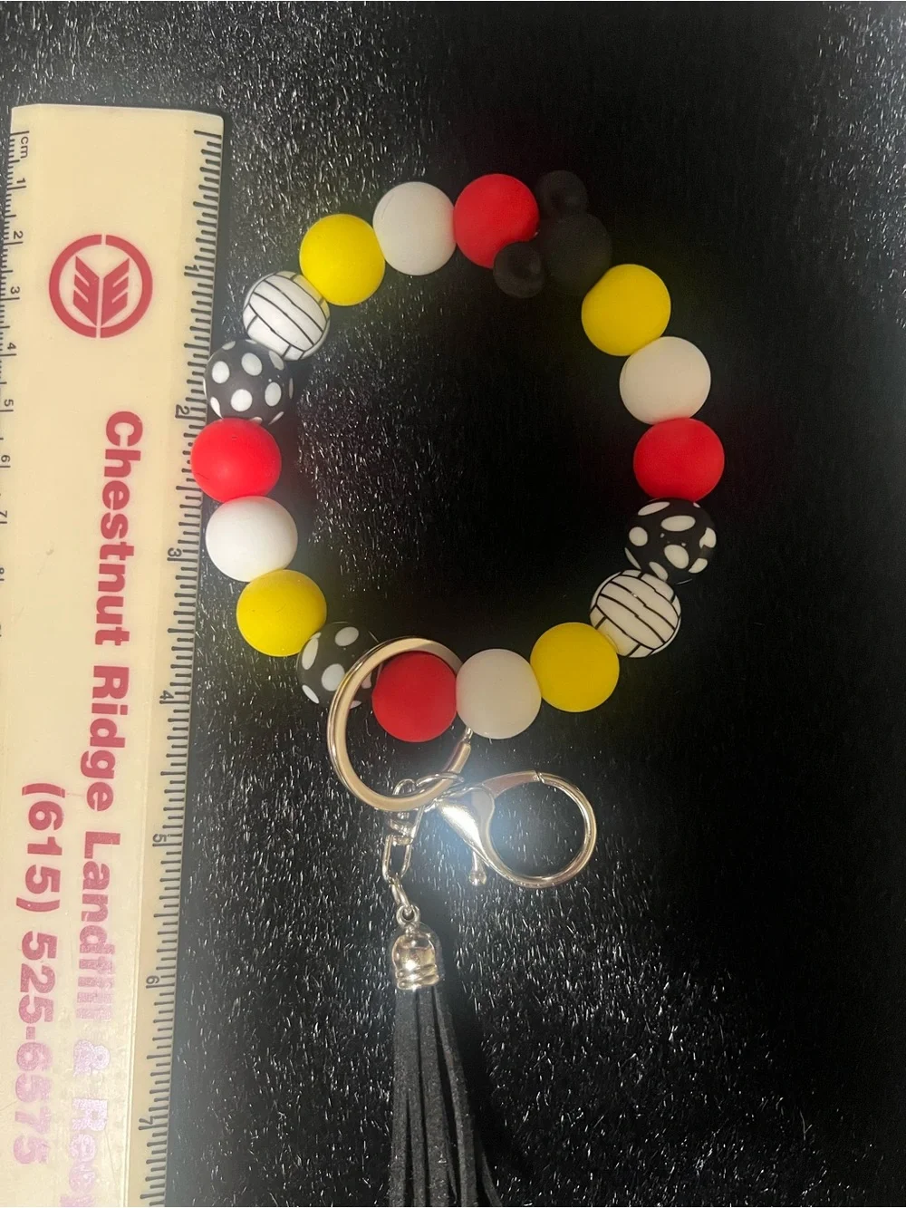 Volleyball Beaded Mouse Tassel Keyring Bracelet - Red, Yellow, White, Black
